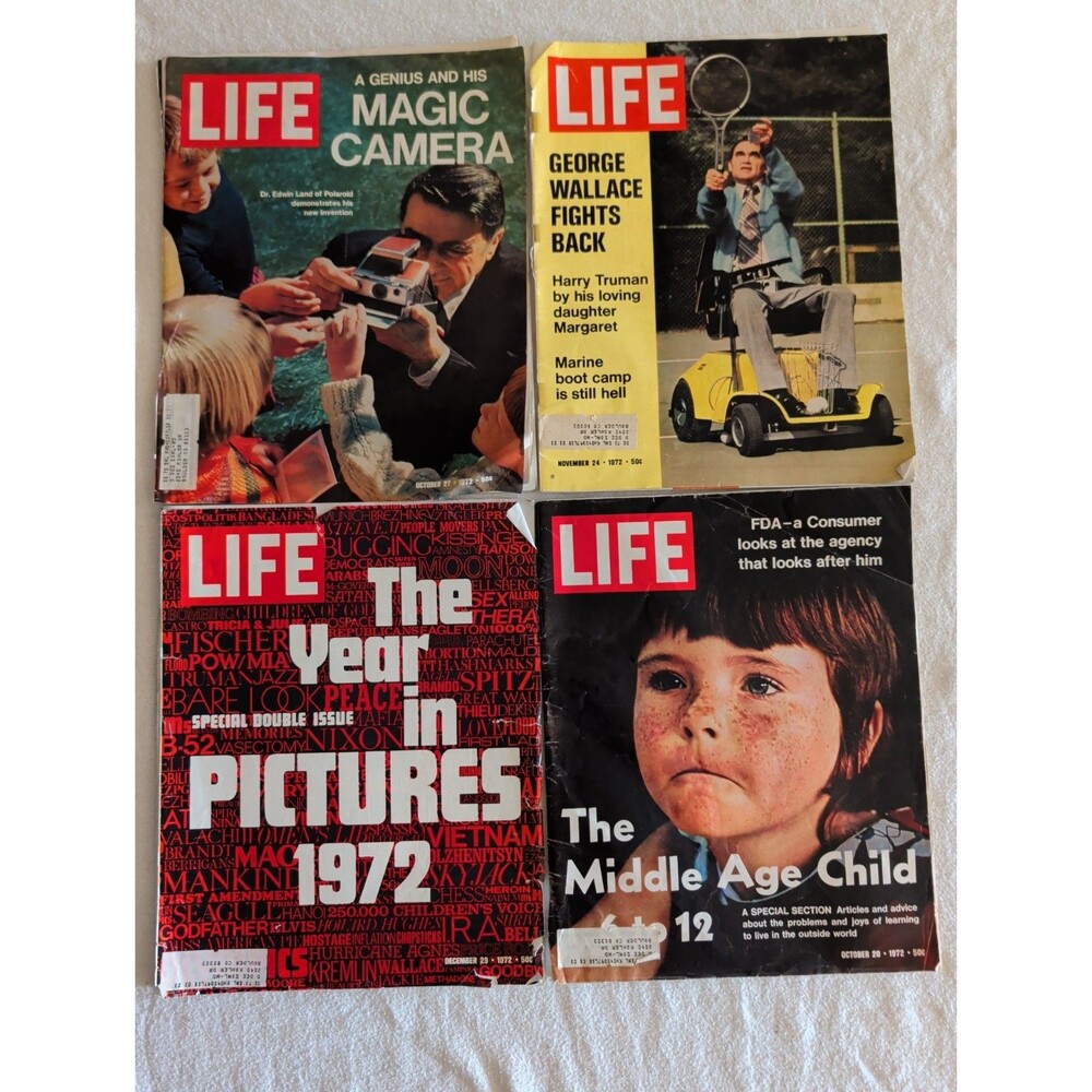 Life Magazine Vintage 4 Pc Lot 1972. Polaroid. George Wallace. Year In Pictures.